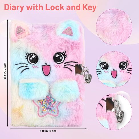 Motthjcw Cat Diary with Lock for Girls, 6 7 8 Year Old Girl Birthday Gift for Birthday Christmas, Cat Plush Secret School Travel Cute Notebook Set with Multicolored Pen Stickers Bracelet Purse etc in Saudi Arabia