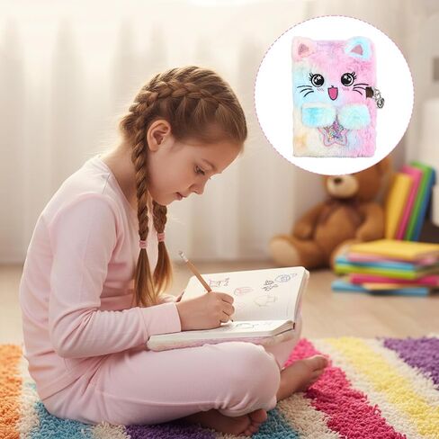 Motthjcw Cat Diary with Lock for Girls, 6 7 8 Year Old Girl Birthday Gift for Birthday Christmas, Cat Plush Secret School Travel Cute Notebook Set with Multicolored Pen Stickers Bracelet Purse etc in Saudi Arabia