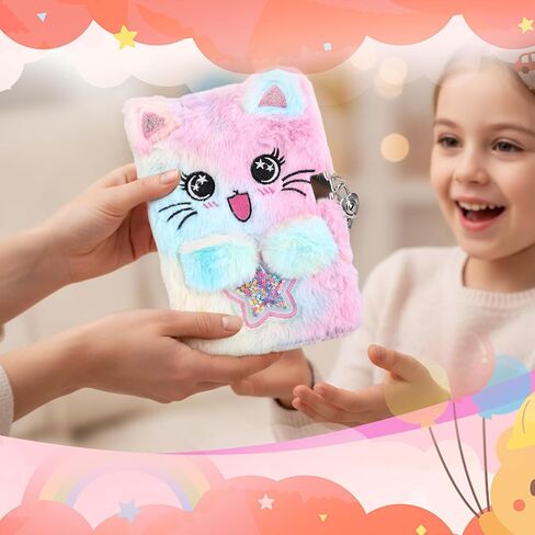 Motthjcw Cat Diary with Lock for Girls, 6 7 8 Year Old Girl Birthday Gift for Birthday Christmas, Cat Plush Secret School Travel Cute Notebook Set with Multicolored Pen Stickers Bracelet Purse etc in Saudi Arabia