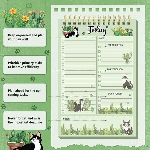 Neptniopllab 52 Sheets Black Cat Lovers Gifts Daily to Do List Notepad, 8.7x6 Inches Double Sided Spiral To Do List Notebook for Work, Daily Planner Notepad for Work Office Home Birthday Christmas Gifts in Saudi Arabia