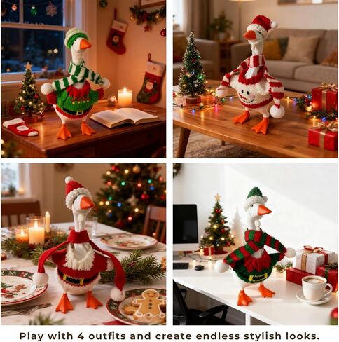 مكتب أوزة وتتسابق 7 بوصة مكتب صغير أوزة عيد الميلاد عطلة 4 قطعة سترة متماسكة قبعة طقم أربطة عنق لغرفة المعيشة مكتب ومكتب ديكور in Kuwait