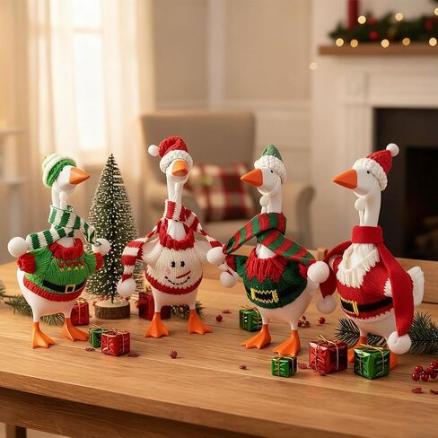 مكتب أوزة وتتسابق 7 بوصة مكتب صغير أوزة عيد الميلاد عطلة 4 قطعة سترة متماسكة قبعة طقم أربطة عنق لغرفة المعيشة مكتب ومكتب ديكور in Kuwait