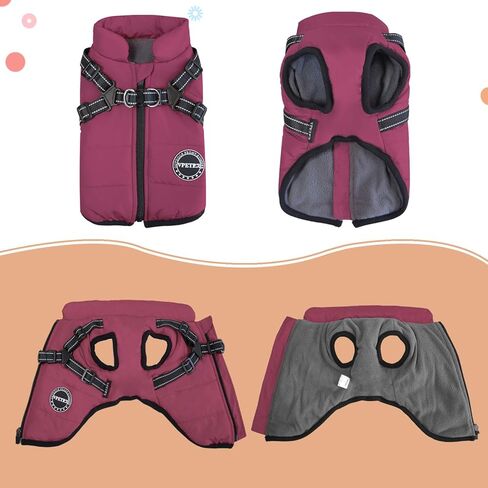 معطف شتوي للكلاب من V.PET.B.R، سترة دافئة للكلاب من الصوف مع حزام مدمج، مقاوم للماء ومقاوم للرياح وعاكس ومريح وقابل للتعديل، ملابس معطف للحيوانات الأليفة الثلجية مع سحاب للكلاب المتوسطة الصغيرة in Kuwait