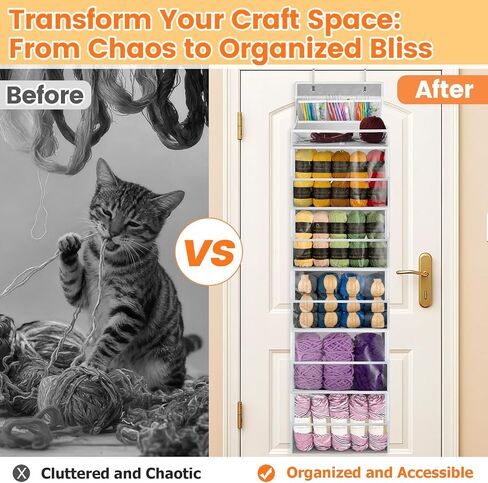 Yarn Storage Organizer, Yarn Holder Over the Door Hanging Crochet Kit Storage with 5 Zippered Compartments, Large Capacity Sewing Organizer Gifts for Knitters Needles Storage Crochet Hooks in Saudi Arabia