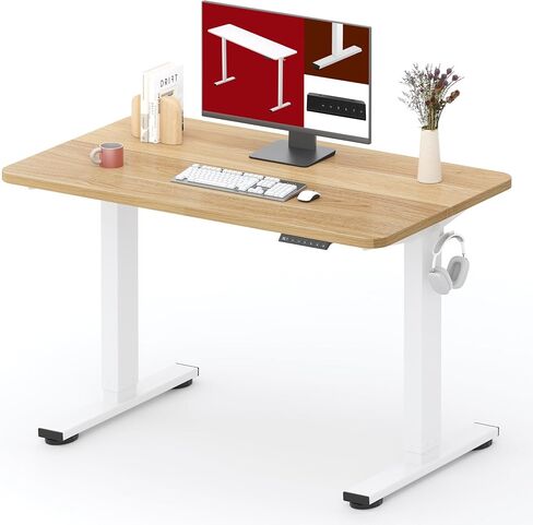 SANODESK مكتب قائم بارتفاع قابل للتعديل كهربائي 40x24 بوصة مكتب الجلوس للمكتب المنزلي مريح مع لوحة لصق خطافين، إطار أبيض/أعلى خشب القيقب in Kuwait