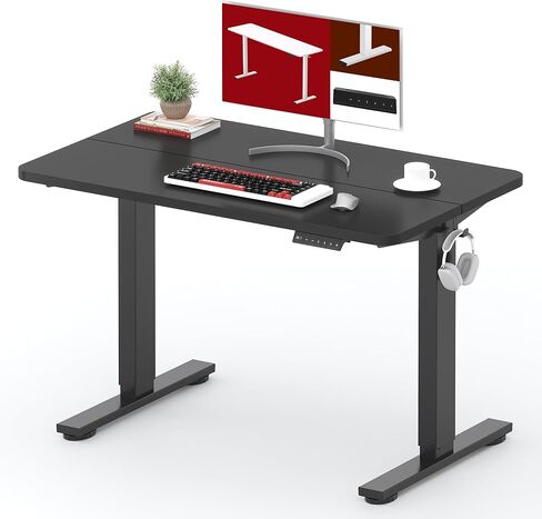 SANODESK مكتب قائم بارتفاع قابل للتعديل كهربائي 40x24 بوصة مكتب الجلوس للمكتب المنزلي مريح مع لوحة لصق خطافين، إطار أبيض/أعلى خشب القيقب in Kuwait