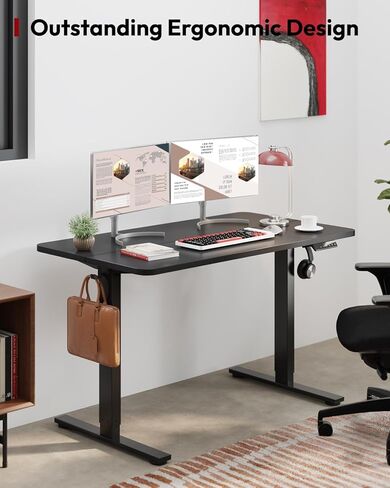 SANODESK مكتب قائم بارتفاع قابل للتعديل كهربائي 40x24 بوصة مكتب الجلوس للمكتب المنزلي مريح مع لوحة لصق خطافين، إطار أبيض/أعلى خشب القيقب in Kuwait