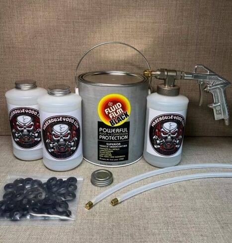 Gallon Lanolin Fluid Undercoating Film Black, Pro Undercoating Spray Gun, 2 Wands, 3 White Quart Bottles, and 50 Rust Plugs in Kuwait