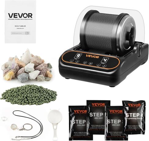 VEVOR Rock Tumbler، آلة تلميع الصخور 2 رطل، مجموعة أدوات تلميع الصخور مع تعديل 4 سرعات، مؤقت 1-9 أيام، غطاء تقليل صوت الكمبيوتر وطبل TPU، تلميع الصخور بمحرك الدفع المباشر، تشغيل هادئ in Kuwait
