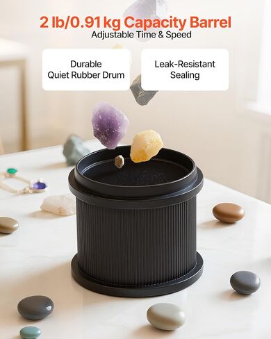 VEVOR Rock Tumbler، آلة تلميع الصخور 2 رطل، مجموعة أدوات تلميع الصخور مع تعديل 4 سرعات، مؤقت 1-9 أيام، غطاء تقليل صوت الكمبيوتر وطبل TPU، تلميع الصخور بمحرك الدفع المباشر، تشغيل هادئ in Kuwait