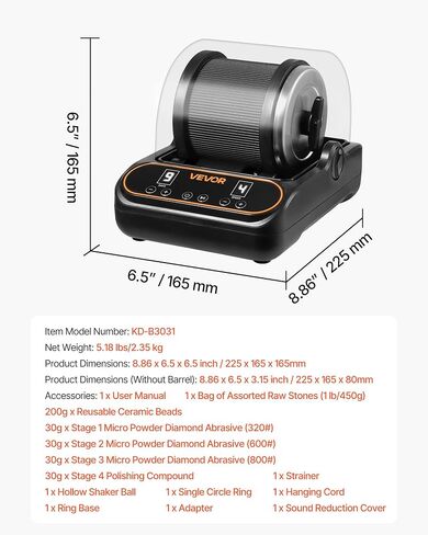 VEVOR Rock Tumbler، آلة تلميع الصخور 2 رطل، مجموعة أدوات تلميع الصخور مع تعديل 4 سرعات، مؤقت 1-9 أيام، غطاء تقليل صوت الكمبيوتر وطبل TPU، تلميع الصخور بمحرك الدفع المباشر، تشغيل هادئ in Kuwait