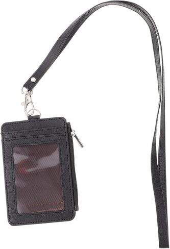 jojofuny Multifunction Card Holder with Detachable Lanyard Wear Resistant Work Id Badge Protector for Teachers and Professionals Black PU Material Chest Badge Sleeve in Saudi Arabia