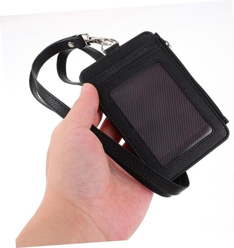 jojofuny Multifunction Card Holder with Detachable Lanyard Wear Resistant Work Id Badge Protector for Teachers and Professionals Black PU Material Chest Badge Sleeve in Saudi Arabia