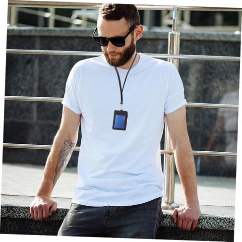 jojofuny Multifunction Card Holder with Detachable Lanyard Wear Resistant Work Id Badge Protector for Teachers and Professionals Black PU Material Chest Badge Sleeve in Saudi Arabia