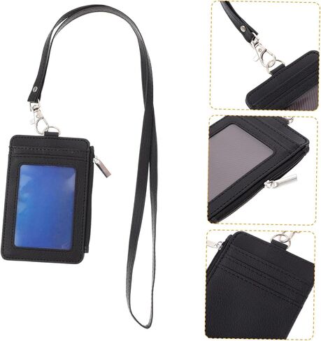 jojofuny Multifunction Card Holder with Detachable Lanyard Wear Resistant Work Id Badge Protector for Teachers and Professionals Black PU Material Chest Badge Sleeve in Saudi Arabia