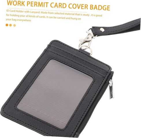 jojofuny Multifunction Card Holder with Detachable Lanyard Wear Resistant Work Id Badge Protector for Teachers and Professionals Black PU Material Chest Badge Sleeve in Saudi Arabia