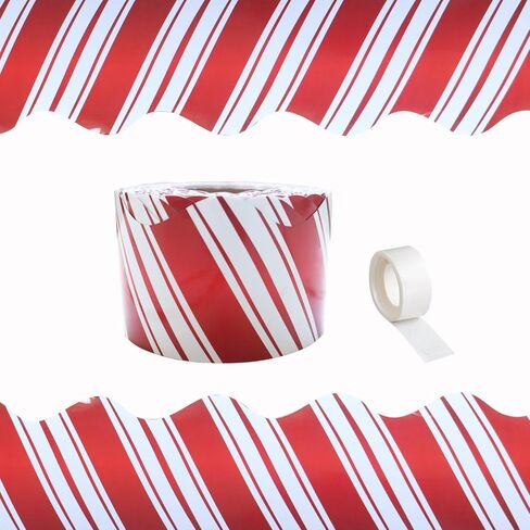 65 قدم شريط أحمر وأبيض للوحة إعلانات عيد الميلاد زخرفة حدودية لعيد الميلاد والشتاء والمدرسة والفصول الدراسية والمكتب ديكور السبورة in Kuwait