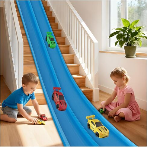 مجموعة ألعاب مسار السباق المرنة بطول 15 قدمًا، مسار سيارة سباق مزدوج المسار قابل للانحناء مع أكواب شفط قوية، مسار سباق محمول للسيارات المصبوبة 1:64، مسار سباق سهل التركيب للأطفال من سن 3 سنوات فما فوق، أزرق in Kuwait