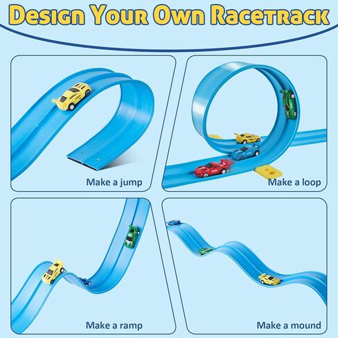 مجموعة ألعاب مسار السباق المرنة بطول 15 قدمًا، مسار سيارة سباق مزدوج المسار قابل للانحناء مع أكواب شفط قوية، مسار سباق محمول للسيارات المصبوبة 1:64، مسار سباق سهل التركيب للأطفال من سن 3 سنوات فما فوق، أزرق in Kuwait