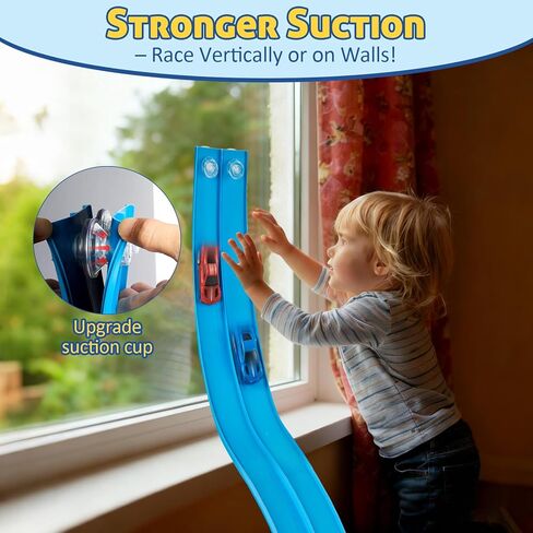 مجموعة ألعاب مسار السباق المرنة بطول 15 قدمًا، مسار سيارة سباق مزدوج المسار قابل للانحناء مع أكواب شفط قوية، مسار سباق محمول للسيارات المصبوبة 1:64، مسار سباق سهل التركيب للأطفال من سن 3 سنوات فما فوق، أزرق in Kuwait