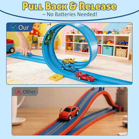 مجموعة ألعاب مسار السباق المرنة بطول 15 قدمًا، مسار سيارة سباق مزدوج المسار قابل للانحناء مع أكواب شفط قوية، مسار سباق محمول للسيارات المصبوبة 1:64، مسار سباق سهل التركيب للأطفال من سن 3 سنوات فما فوق، أزرق in Kuwait