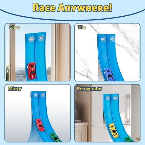 مجموعة ألعاب مسار السباق المرنة بطول 15 قدمًا، مسار سيارة سباق مزدوج المسار قابل للانحناء مع أكواب شفط قوية، مسار سباق محمول للسيارات المصبوبة 1:64، مسار سباق سهل التركيب للأطفال من سن 3 سنوات فما فوق، أزرق in Kuwait