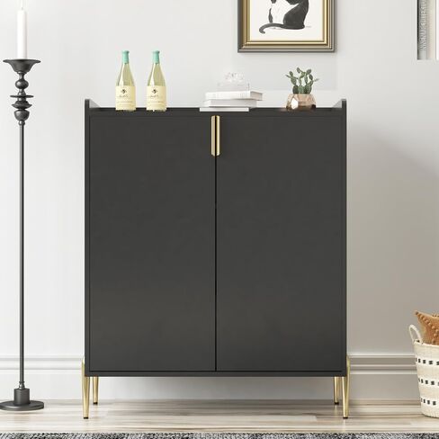 2 doors home wine bar cabinet with wine rack & adjustable storage shelf, modern sideboard with soft-closing hinge, dinning room buffet cabinet, Liquor Cabinet kitchen, living room coffee cart BLACK in Saudi Arabia