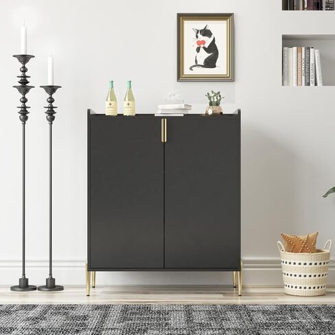 2 doors home wine bar cabinet with wine rack & adjustable storage shelf, modern sideboard with soft-closing hinge, dinning room buffet cabinet, Liquor Cabinet kitchen, living room coffee cart BLACK in Saudi Arabia