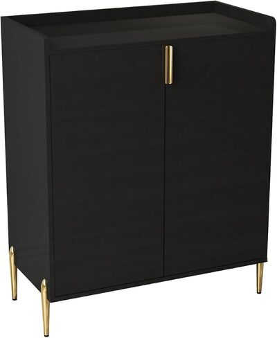 2 doors home wine bar cabinet with wine rack & adjustable storage shelf, modern sideboard with soft-closing hinge, dinning room buffet cabinet, Liquor Cabinet kitchen, living room coffee cart BLACK in Saudi Arabia