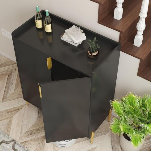 2 doors home wine bar cabinet with wine rack & adjustable storage shelf, modern sideboard with soft-closing hinge, dinning room buffet cabinet, Liquor Cabinet kitchen, living room coffee cart BLACK in Saudi Arabia