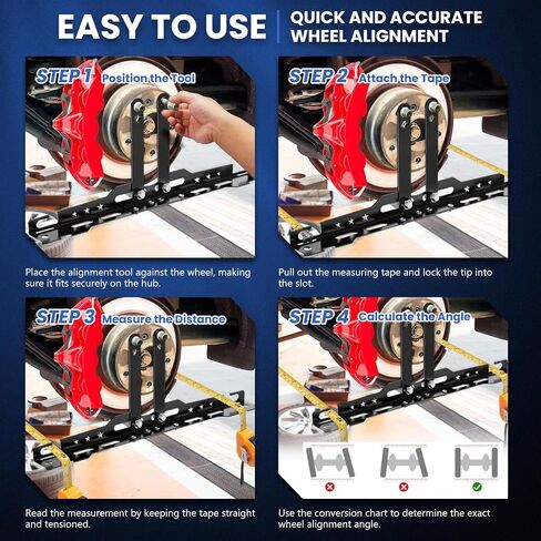 Portable Knock-Down Wheel Alignment Tool Kit with Removable Toe Plates & Center Bar, Includes 2 Measuring Tapes, Camber & Toe Tool for Front End DIY Alignment - Matte Black Car Alignment Tool in Saudi Arabia