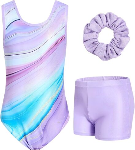 JiAmy Gymnastics Leotards for Girls, Sleeveless Sparkly Dance Biketards with Shorts Ballet Tumbling Outfit for 3-12 Years in Kuwait