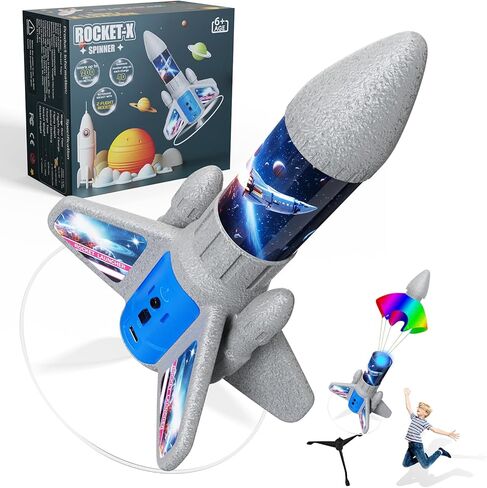 Rocket Launcher for Kids - 200 Ft of Flight Altitude, 2025 New Model Auto Electric Spinner Rocket Toys with Safe Parachute, Christmas Birthday Gifts for Boys & Girls Age 6 7 9 10 11 12 8-13 Years Old in Kuwait