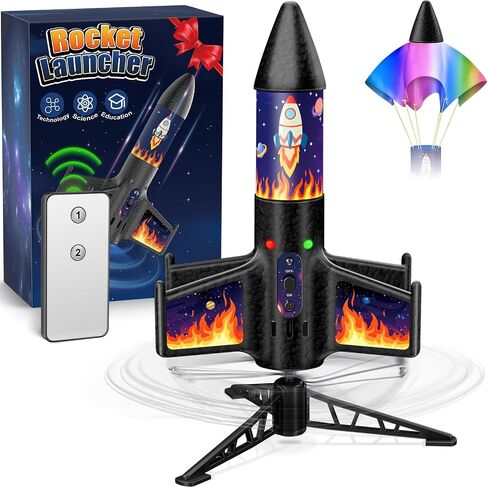 Rocket Launcher for Kids, 300 Feet Flight Altitude Rechargeable LED Spinner Rocket with Remote Control, Parachute Flying Model Rocket Toys, Electric Auto Launch Outdoor Space Toys Gifts for Ages 6-14 in Saudi Arabia