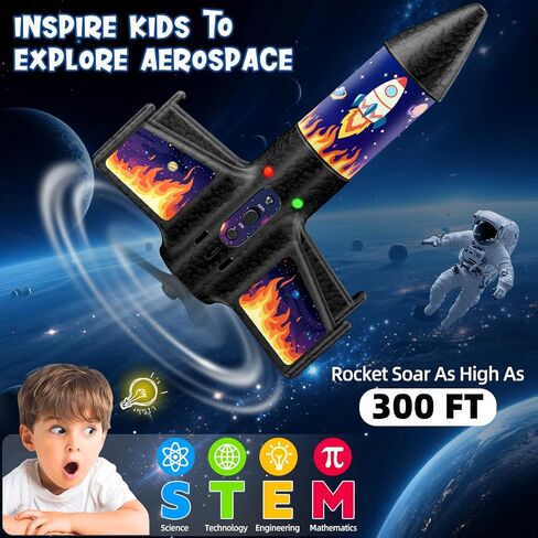 Rocket Launcher for Kids, 300 Feet Flight Altitude Rechargeable LED Spinner Rocket with Remote Control, Parachute Flying Model Rocket Toys, Electric Auto Launch Outdoor Space Toys Gifts for Ages 6-14 in Saudi Arabia