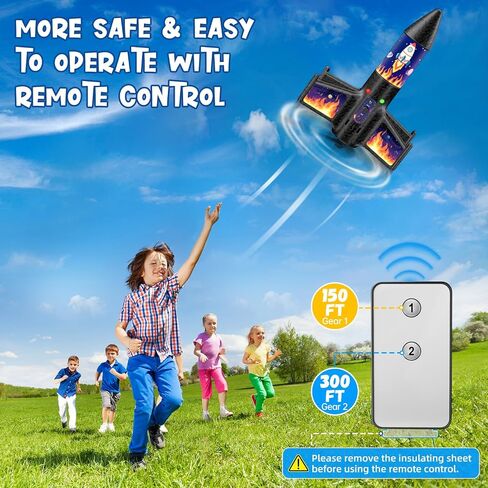 Rocket Launcher for Kids, 300 Feet Flight Altitude Rechargeable LED Spinner Rocket with Remote Control, Parachute Flying Model Rocket Toys, Electric Auto Launch Outdoor Space Toys Gifts for Ages 6-14 in Saudi Arabia