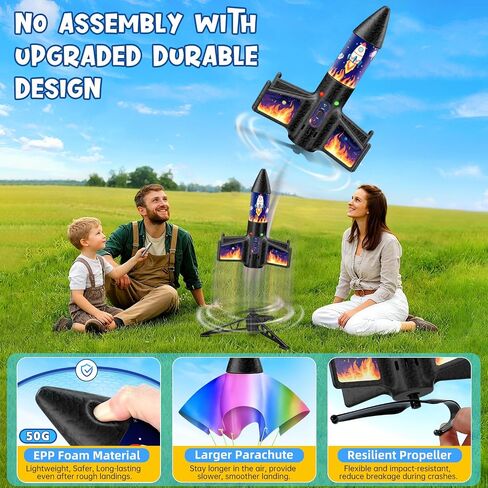 Rocket Launcher for Kids, 300 Feet Flight Altitude Rechargeable LED Spinner Rocket with Remote Control, Parachute Flying Model Rocket Toys, Electric Auto Launch Outdoor Space Toys Gifts for Ages 6-14 in Saudi Arabia