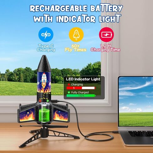Rocket Launcher for Kids, 300 Feet Flight Altitude Rechargeable LED Spinner Rocket with Remote Control, Parachute Flying Model Rocket Toys, Electric Auto Launch Outdoor Space Toys Gifts for Ages 6-14 in Saudi Arabia
