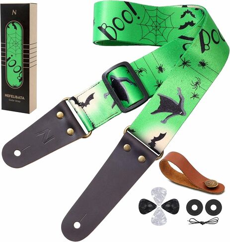 Nefelibata Guitar Strap, Vintage Embroidered Cotton Guitar Straps with Head Cowhide Leather Ends for Bass, Electric & Acoustic Guitars, with Free Strap Button, 1 Pair Strap Locks and 4 Guitar Picks in Saudi Arabia