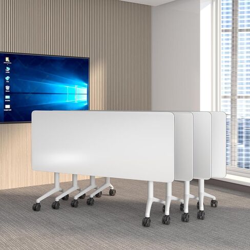 4Packs 55.1 Inch Folding Conference Table with Wheels,Flip Top Training Desk for Office Meeting Room,Modular Foldable Tables for Classroom,Seminar,Collaboration Space,Mobile Design for Easy Storage in Saudi Arabia