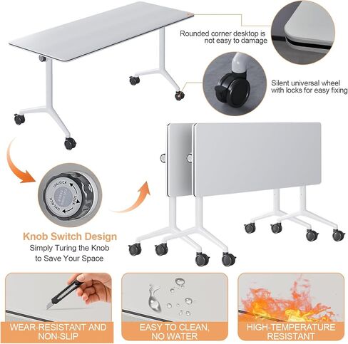 4Packs 55.1 Inch Folding Conference Table with Wheels,Flip Top Training Desk for Office Meeting Room,Modular Foldable Tables for Classroom,Seminar,Collaboration Space,Mobile Design for Easy Storage in Saudi Arabia