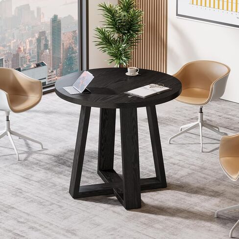 Tribesigns Round Conference Table for 2-4 People, 31.5-Inch Small Wooden Office Table with Sturdy Base, Farmhouse Home Office Meeting Desk for Small Spaces, Rustic Brown in Saudi Arabia