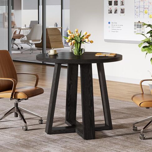 Tribesigns Round Conference Table for 2-4 People, 31.5-Inch Small Wooden Office Table with Sturdy Base, Farmhouse Home Office Meeting Desk for Small Spaces, Rustic Brown in Saudi Arabia
