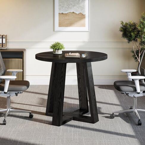 Tribesigns Round Conference Table for 2-4 People, 31.5-Inch Small Wooden Office Table with Sturdy Base, Farmhouse Home Office Meeting Desk for Small Spaces, Rustic Brown in Saudi Arabia