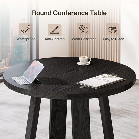 Tribesigns Round Conference Table for 2-4 People, 31.5-Inch Small Wooden Office Table with Sturdy Base, Farmhouse Home Office Meeting Desk for Small Spaces, Rustic Brown in Saudi Arabia
