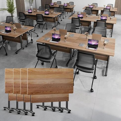 Folding Conference Table,Conference Room Tables Heavy-Duty Flip-Top Desk 61×19.6×29.5in,Mobile Seminars Dynamic Meetings Training Tables for Offices Classrooms Meeting Room(4P B 155cm/61in) in Saudi Arabia