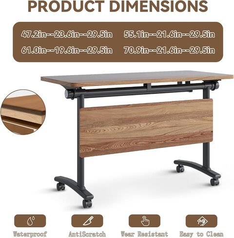 Folding Conference Table,Conference Room Tables Heavy-Duty Flip-Top Desk 61×19.6×29.5in,Mobile Seminars Dynamic Meetings Training Tables for Offices Classrooms Meeting Room(4P B 155cm/61in) in Saudi Arabia