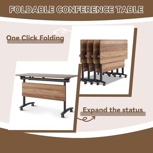 Folding Conference Table,Conference Room Tables Heavy-Duty Flip-Top Desk 61×19.6×29.5in,Mobile Seminars Dynamic Meetings Training Tables for Offices Classrooms Meeting Room(4P B 155cm/61in) in Saudi Arabia