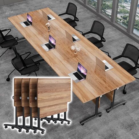 Folding Conference Table,Conference Room Tables Heavy-Duty Flip-Top Desk 61×19.6×29.5in,Mobile Seminars Dynamic Meetings Training Tables for Offices Classrooms Meeting Room(4P B 155cm/61in) in Saudi Arabia