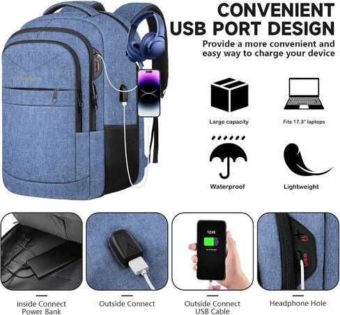 Lapsouno 17 Inch Laptop Backpack, Carry On Travel Backpack, Durable Extra Large TSA Business Backpack with USB Port, Water Resistant Anti Theft Gift for Men Women, Black in Saudi Arabia